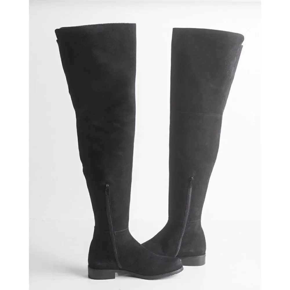 Stuart Weitzman Womens Black Suede Thigh High Boots Flats Pull On Sz US 6